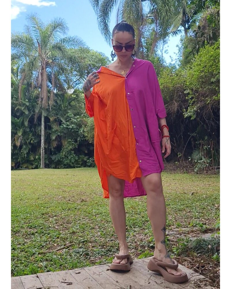 CAMISÃO CRIS MÉDIO BICOLOR FUCSIA E LARANJA - Imagem 3