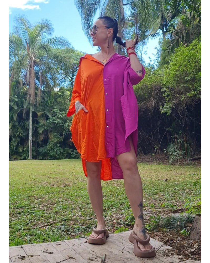CAMISÃO CRIS MÉDIO BICOLOR FUCSIA E LARANJA - Imagem 4