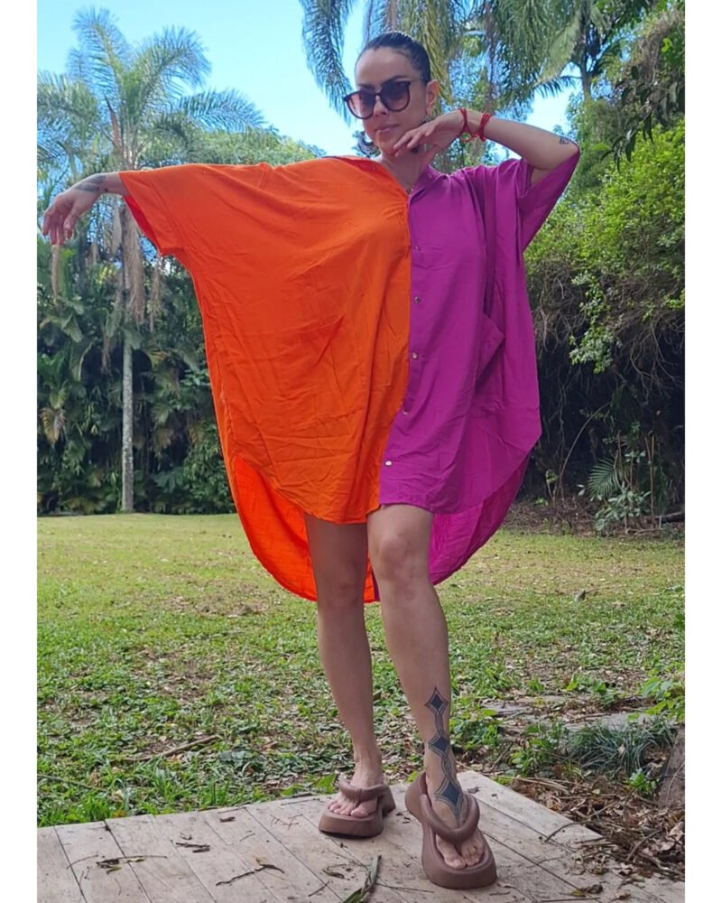 CAMISÃO CRIS MÉDIO BICOLOR FUCSIA E LARANJA - Imagem 6