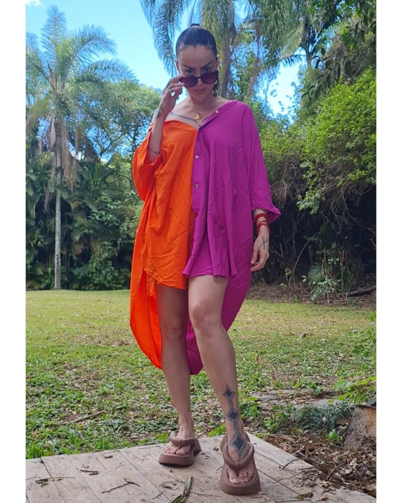 CAMISÃO CRIS MÉDIO BICOLOR FUCSIA E LARANJA - Imagem 7