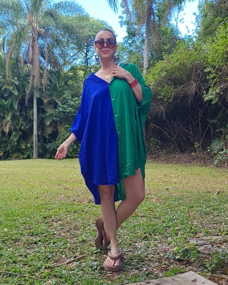 CAMISÃO CRIS MÉDIO BICOLOR AZUL E VERDE