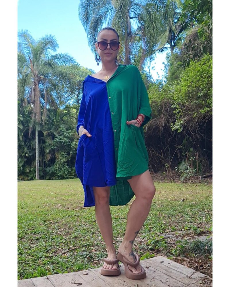 CAMISÃO CRIS MÉDIO BICOLOR AZUL E VERDE - Imagem 6