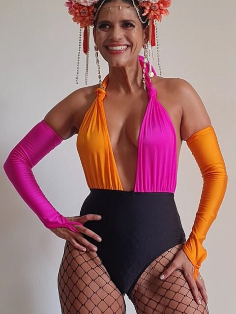 LUVA LARANJA E PINK MALHA