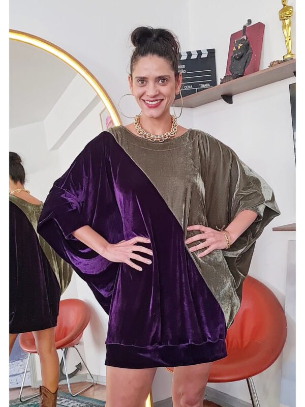 BLUSÃO FÊNIX RECORTES VELUDO ROXO BERINJELA E VERDE