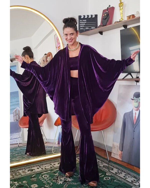 KIMONO FÊNIX VELUDO ROXO BERINJELA