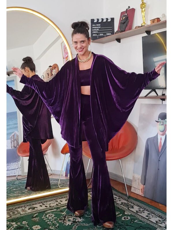 KIMONO FÊNIX VELUDO ROXO BERINJELA