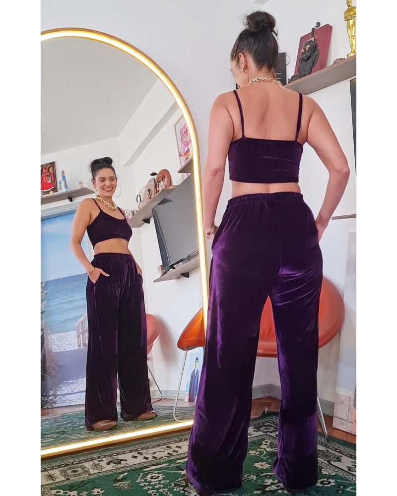 CALÇA RETA VELUDO ROXO BERINJELA - Imagem 3