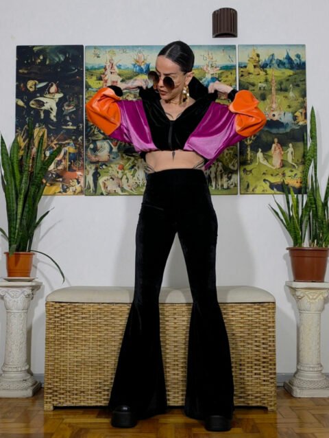 CALÇA JANIS JOPLIN VELUDO PRETO