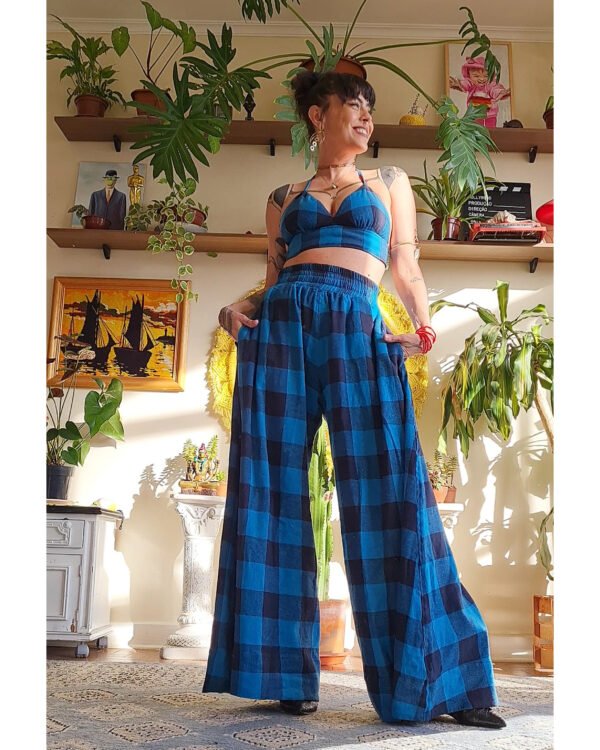 PANTALONA FLANELA XADREZ AZUL E PRETO