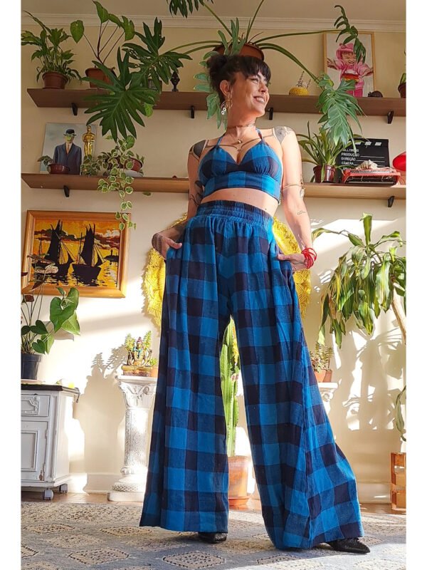 PANTALONA FLANELA XADREZ AZUL E PRETO