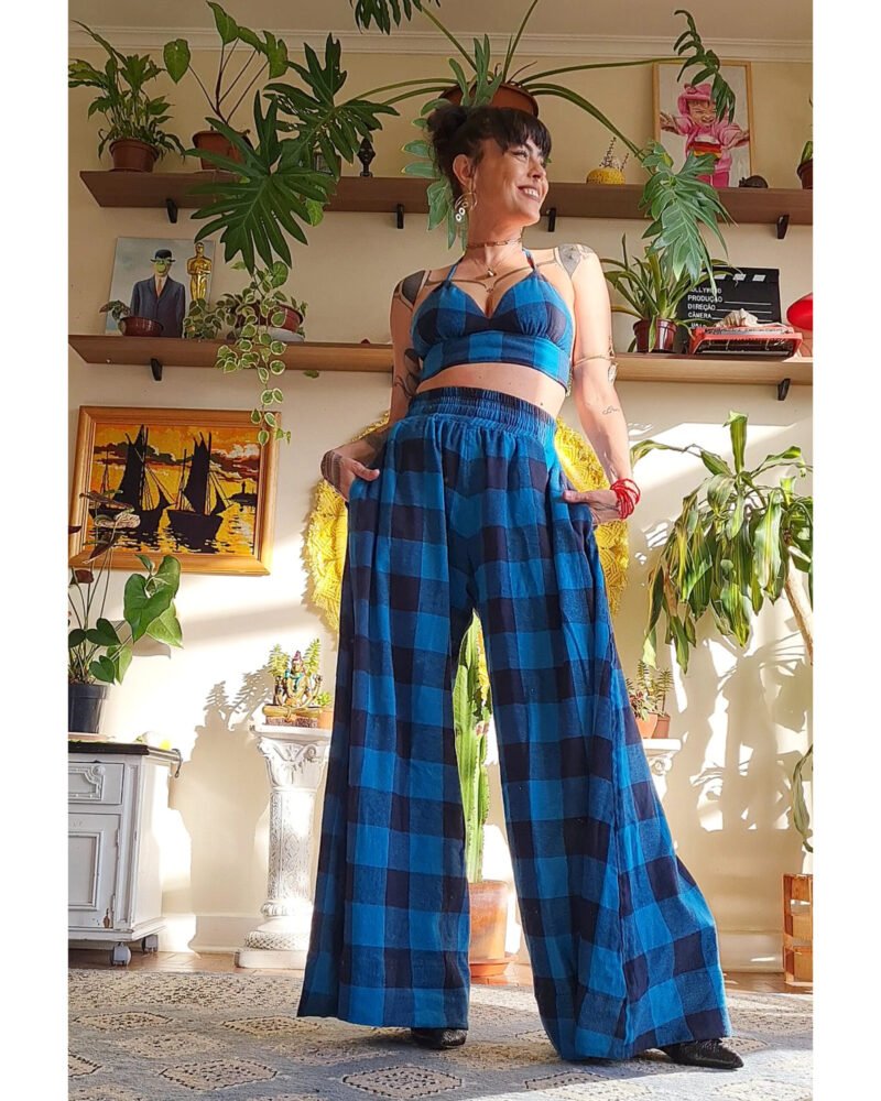 PANTALONA FLANELA XADREZ AZUL E PRETO