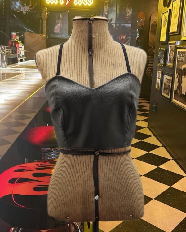 TOP CORSET DUPLA FACE COURO E FLANELA XADREZ AZUL E PRETO - Imagem 3