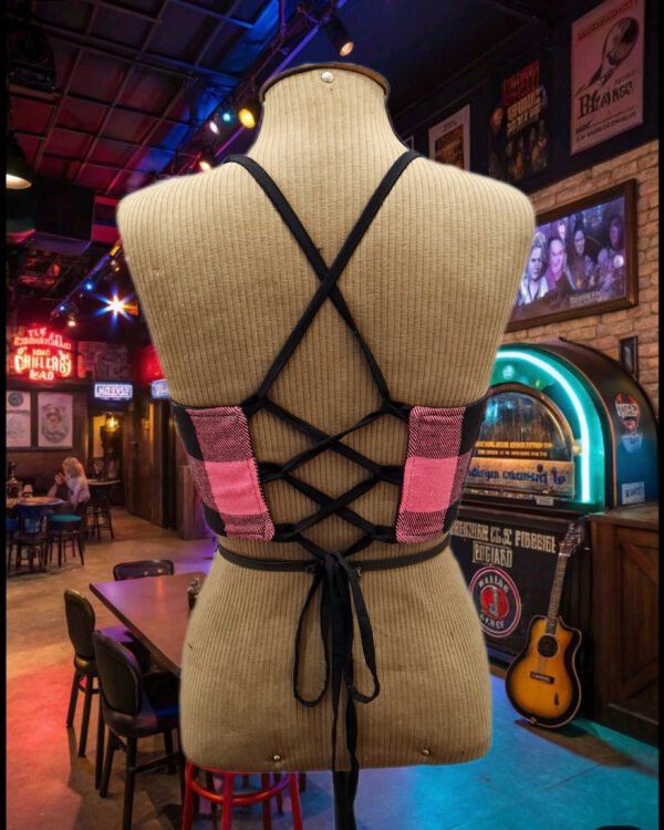 TOP CORSET DUPLA FACE COURO E FLANELA XADREZ PINK E PRETO - Imagem 2