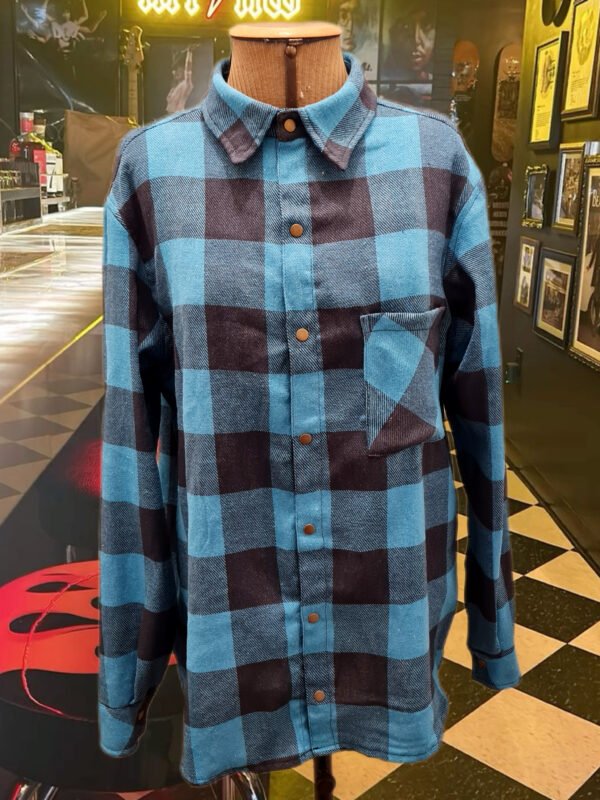 CAMISA MARIA JOÃO MANGA LONGA FLANELA XADREZ AZUL E PRETA