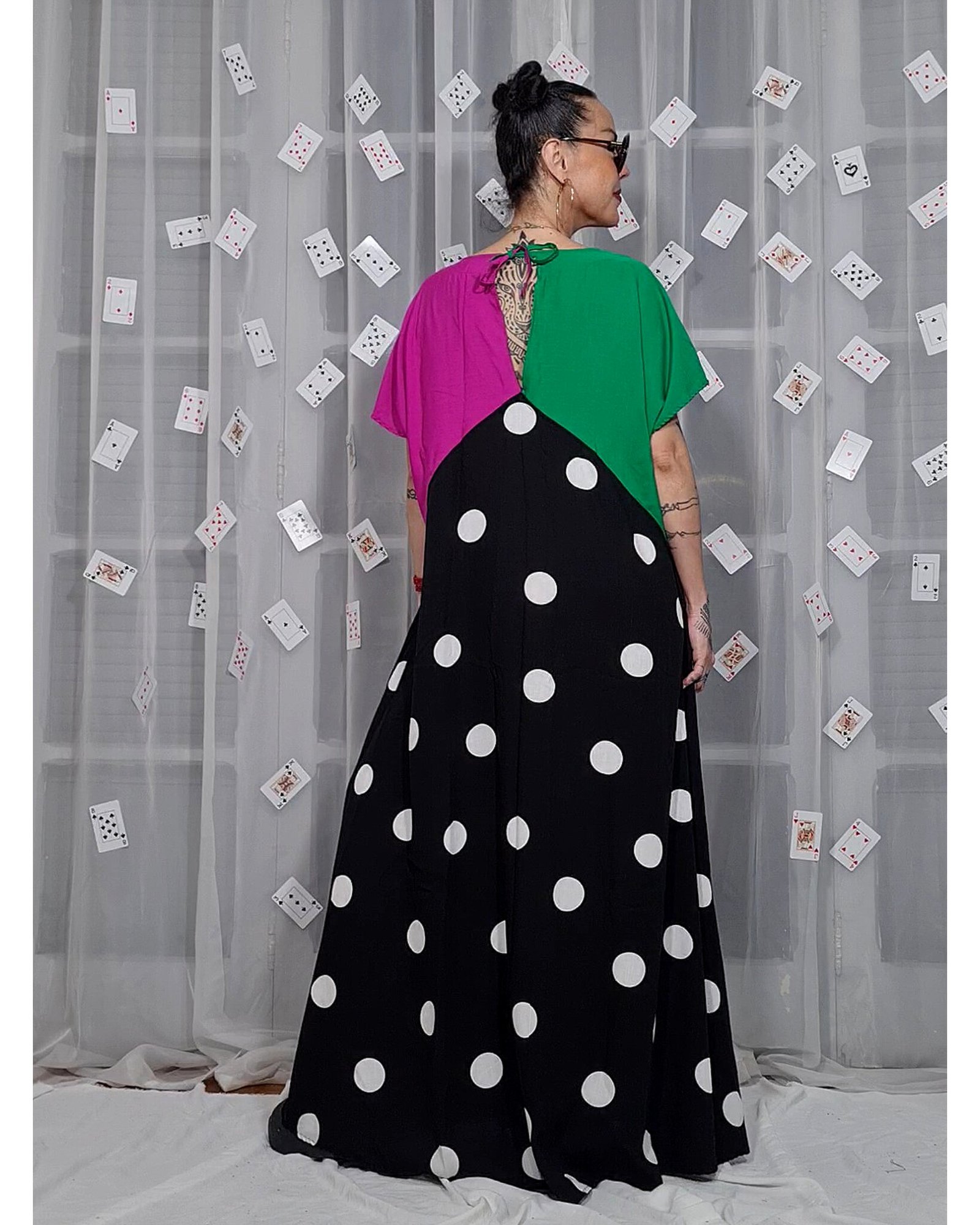 VESTIDO ELKE BOLAS, FÚCSIA E VERDE - Imagem 2