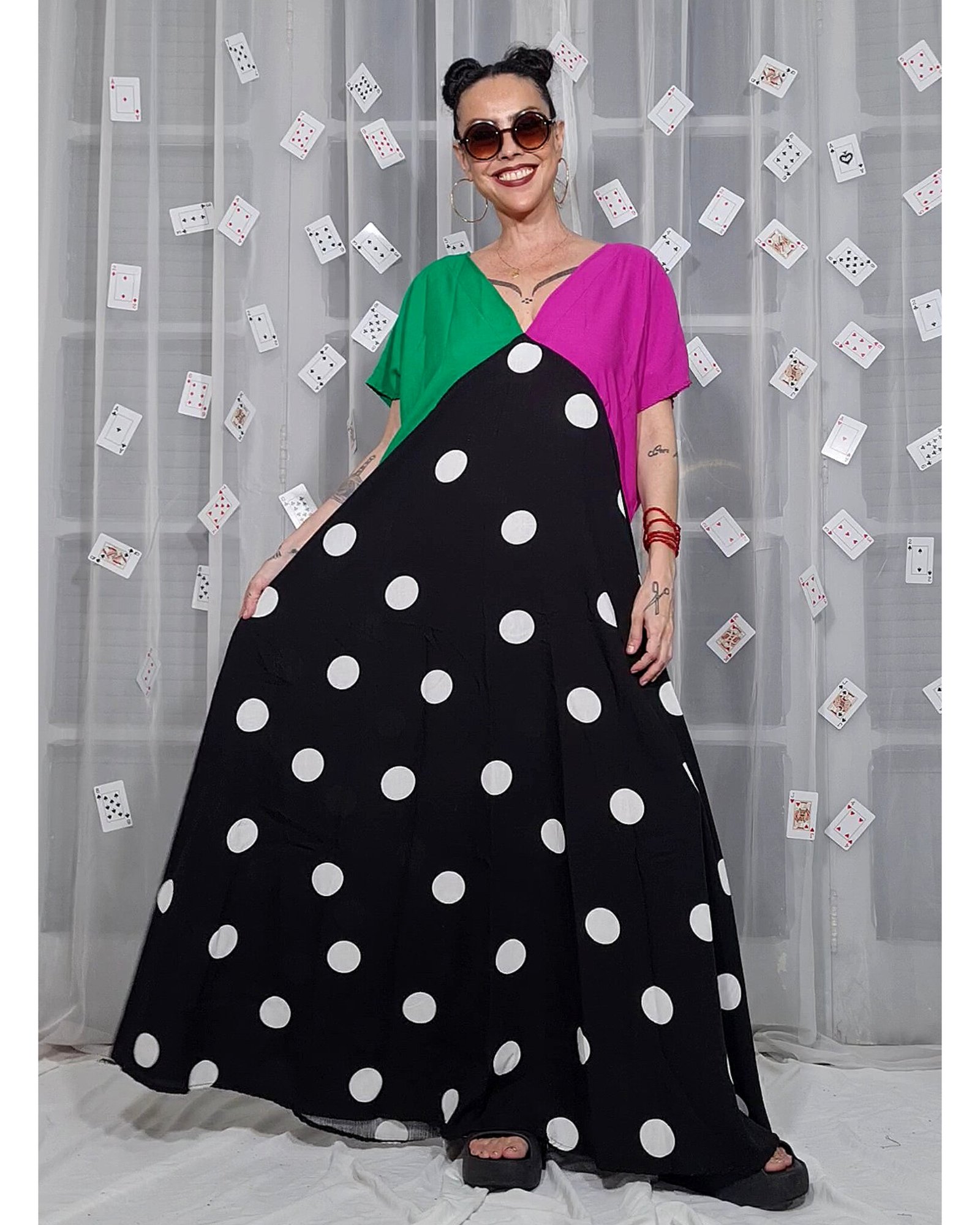 VESTIDO ELKE BOLAS, FÚCSIA E VERDE - Imagem 4