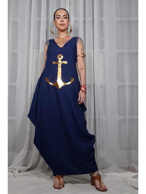 VESTIDO NEFERTITI ÂNCORA MARINHO