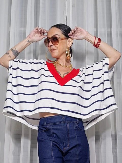 BLUSA BETH LISTRADA ALTO MAR