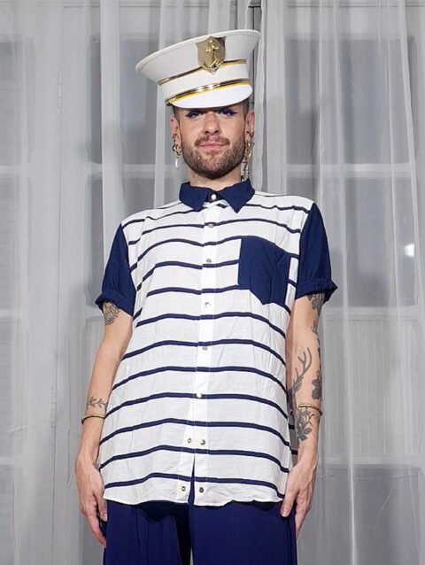 CAMISA MARIA JOÃO MANGA CURTA DETALHES MARINHO ALTO MAR