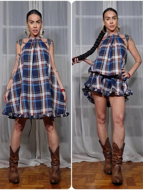 VESTIDO MANOELA CURTO FLANELA XADREZ TEXAS
