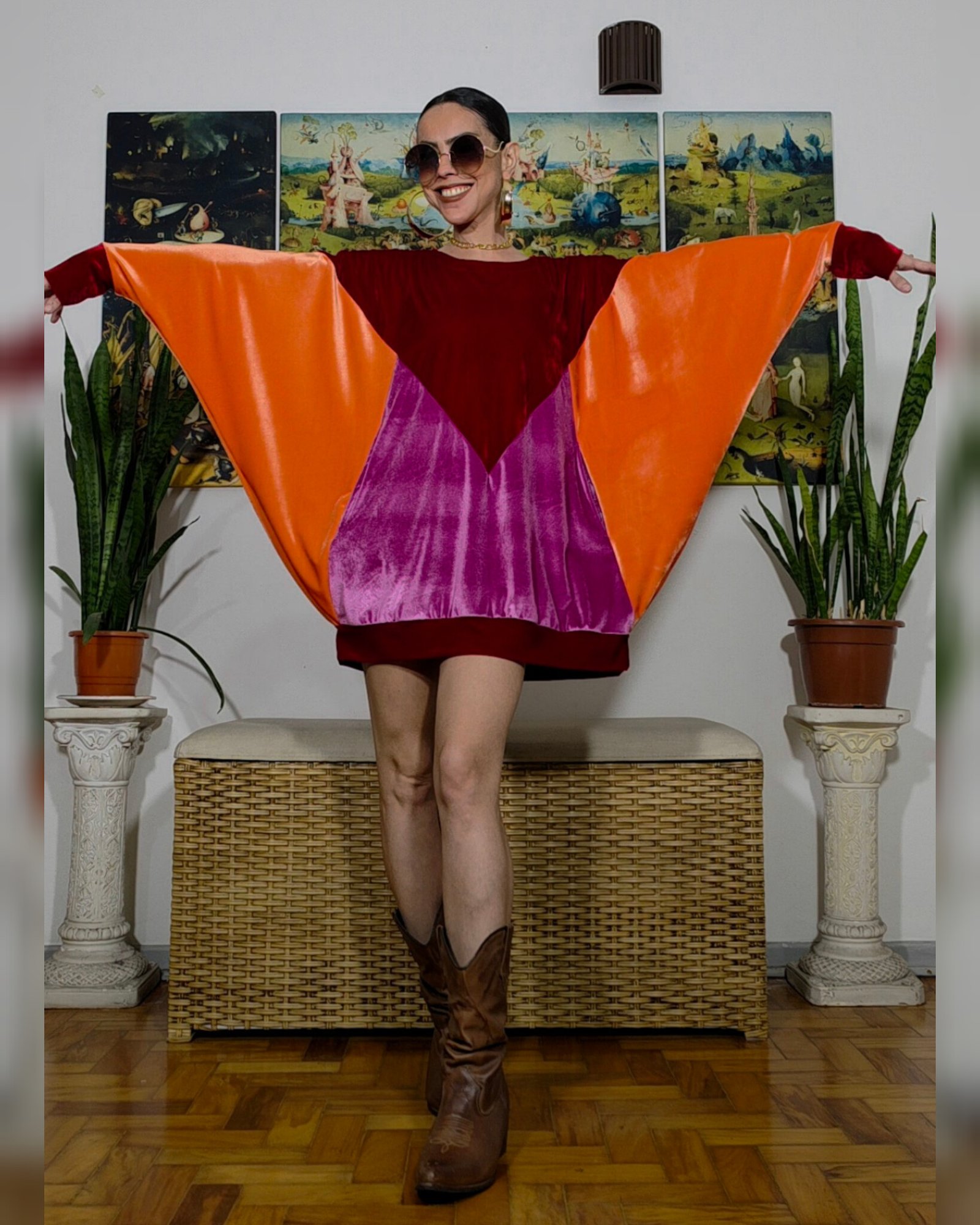 BLUSÃO FÊNIX VELUDO VERMELHO, PINK E LARANJA