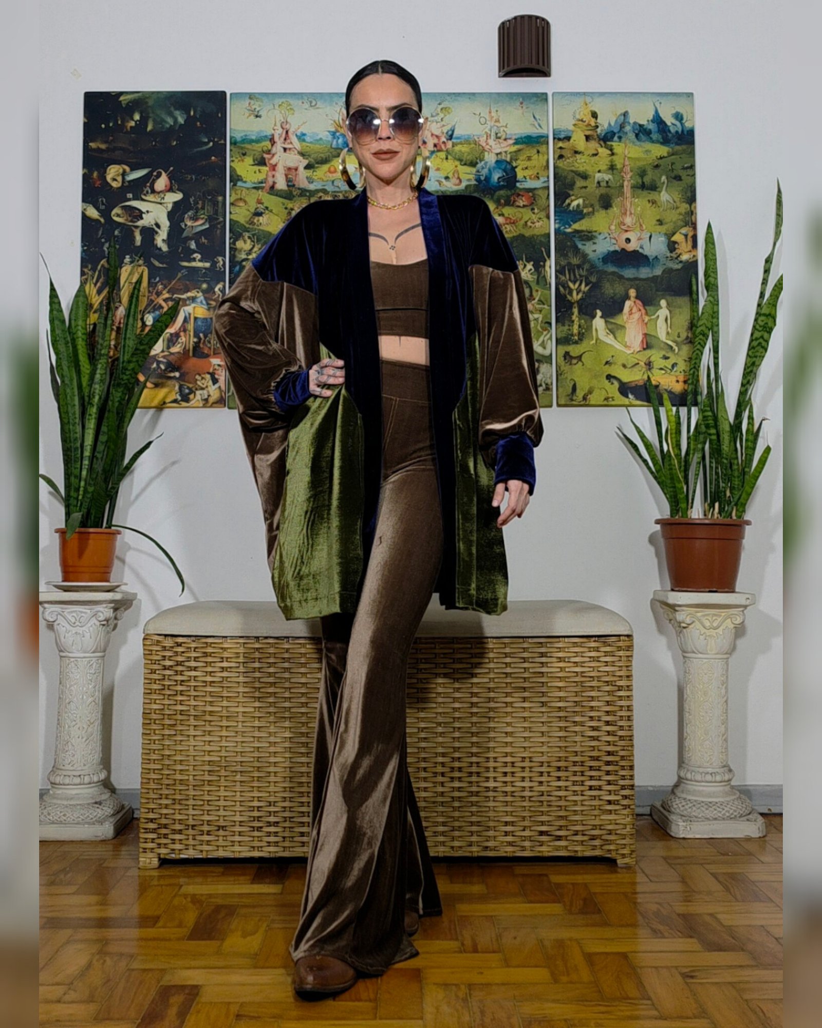 KIMONO FÊNIX VELUDO MARINHO, MARROM E VERDE - Imagem 2
