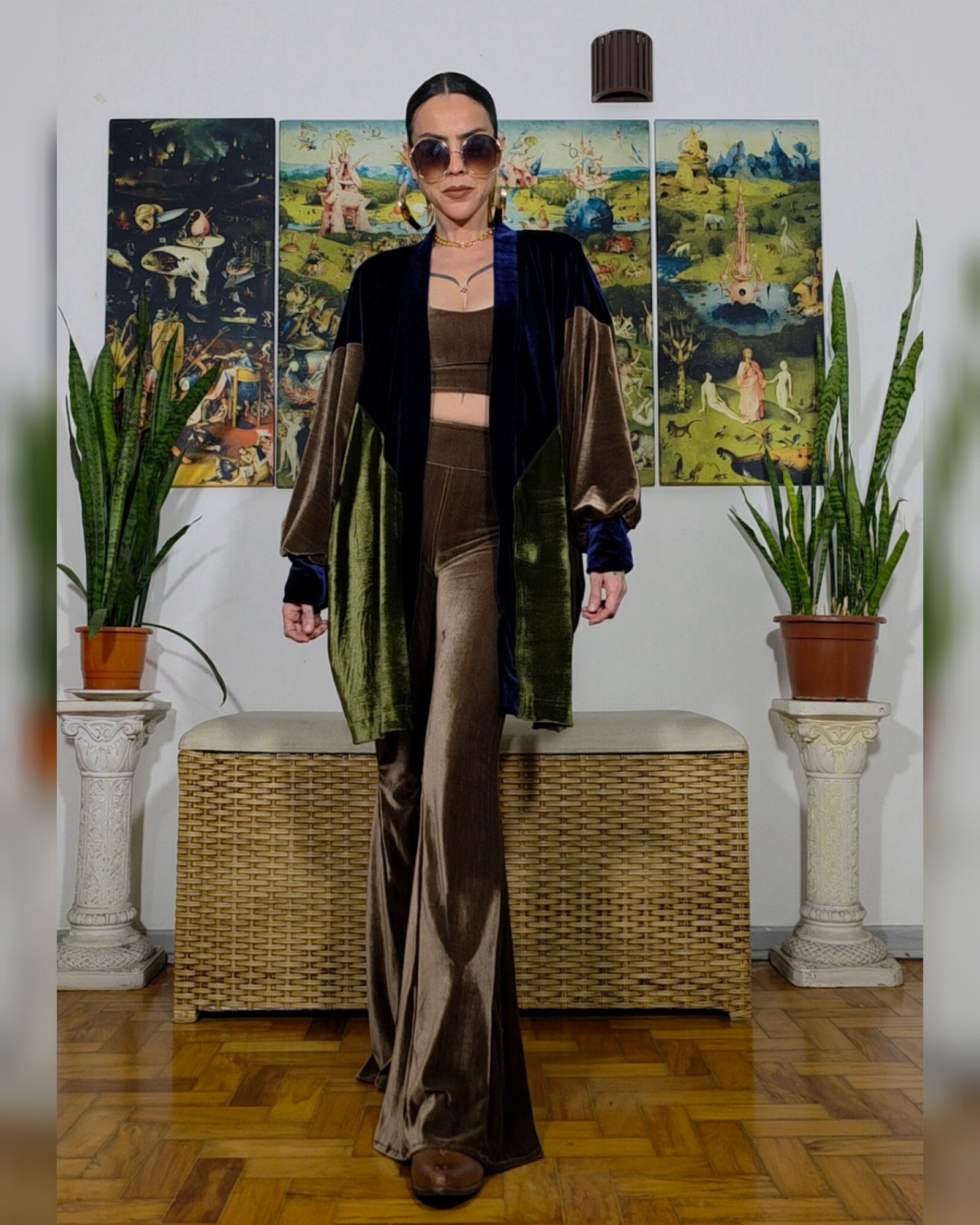 KIMONO FÊNIX VELUDO MARINHO, MARROM E VERDE - Imagem 4